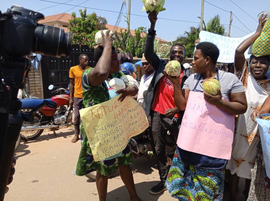 Vendors protesting. Photo taken by Aggrey Twesigye